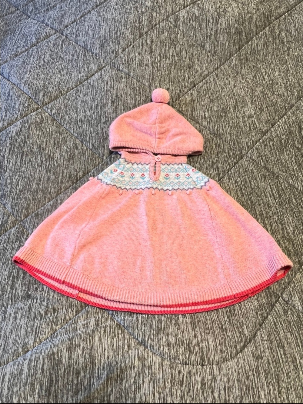 Angel Dear Pink and Gray Knit Hooded Poncho